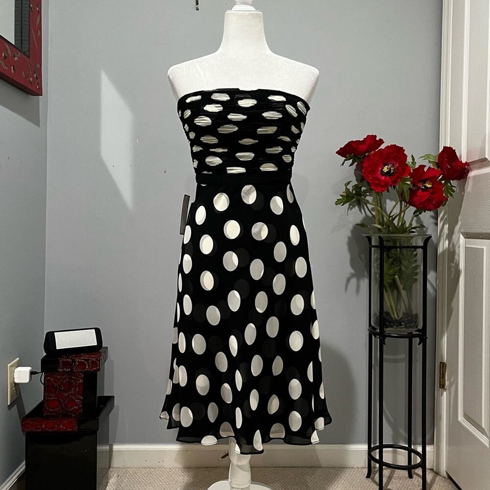 NEW Ann Taylor Silk Ruched A-line Fit Flare Strapless Polka Dot Midi Dress 2 NWT - Picture 7 of 16